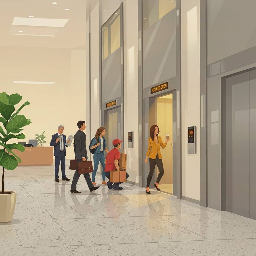 Modern building lobby with elevators